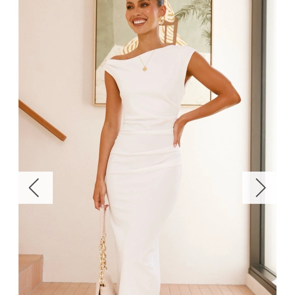 Billy Jealousy Cream Sheath Midi Dress Mock Neck Sleeveless